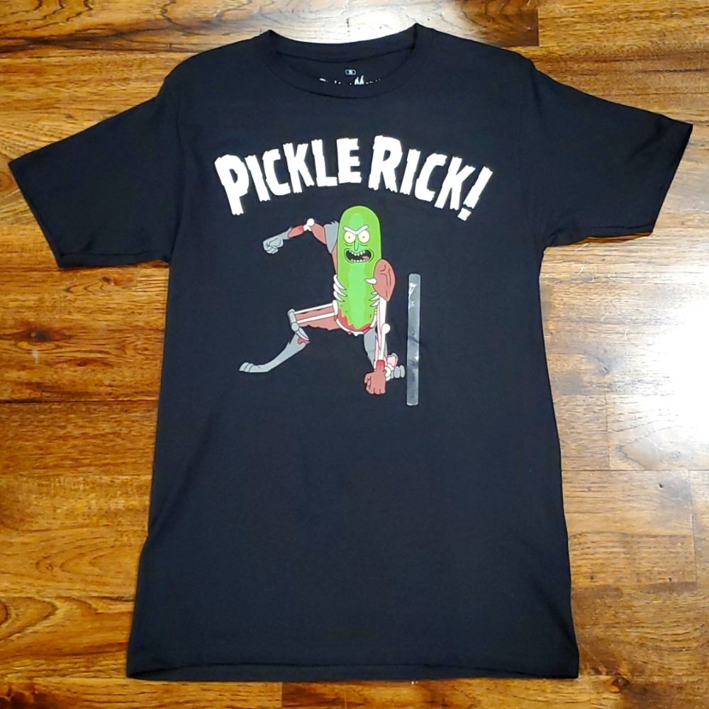 Mens Pickle Rick graphic print black t-shirt size S